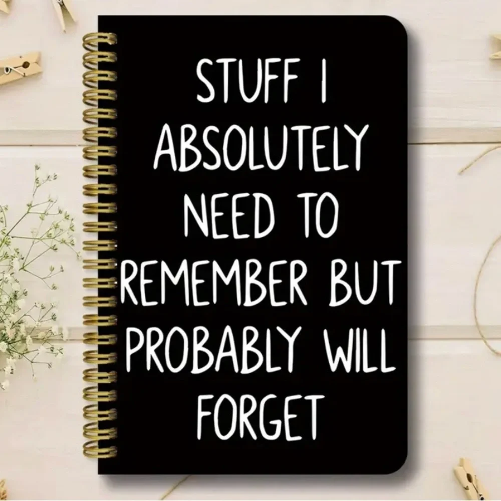 Black Spiral Notebook with White Text